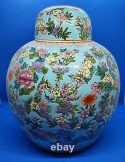 Chinese Cantonese vintage Art Deco oriental antique large blue ginger jar vase