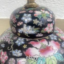 Chinese Cloisonné Famille Noir Table Lamps Fine Antique Pair Large