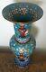 Chinese Cloisonné Tall Large Blue Vase With Flowers And Vases