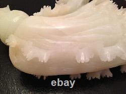 Chinese Ex-large Carved White Jade Fortune Cabbage Sculpture 30cm 3.3kg