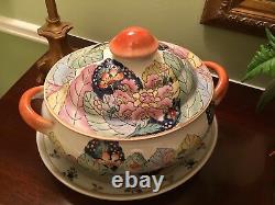 Chinese Export Tobacco Leaf Large Tureen 3 pc Set