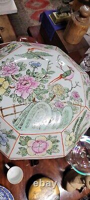 Chinese Famille Rose Porcelain Octagonal Lidded Large Centerpiece Bowl