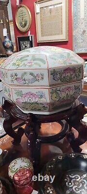 Chinese Famille Rose Porcelain Octagonal Lidded Large Centerpiece Bowl