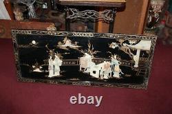 Chinese Japanese Wood Panel Mother Of Pearl Women Children Large