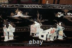 Chinese Japanese Wood Panel Mother Of Pearl Women Children Large