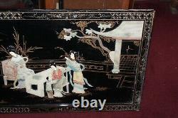 Chinese Japanese Wood Panel Mother Of Pearl Women Children Large