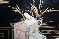 Chinese Japanese Wood Panel Mother Of Pearl Women Children Large
