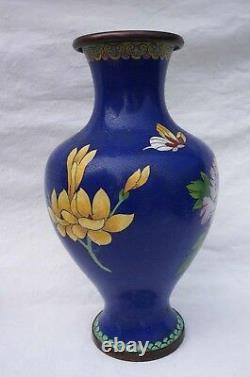 Chinese Large Republic Periode Cloisonne Enamel Baluster Vase Flowers Butterfly