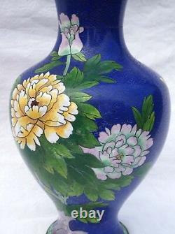 Chinese Large Republic Periode Cloisonne Enamel Baluster Vase Flowers Butterfly