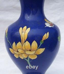 Chinese Large Republic Periode Cloisonne Enamel Baluster Vase Flowers Butterfly