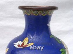 Chinese Large Republic Periode Cloisonne Enamel Baluster Vase Flowers Butterfly