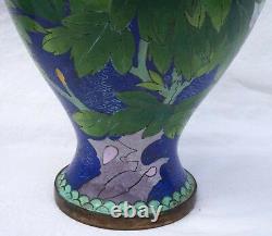 Chinese Large Republic Periode Cloisonne Enamel Baluster Vase Flowers Butterfly