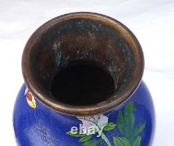 Chinese Large Republic Periode Cloisonne Enamel Baluster Vase Flowers Butterfly