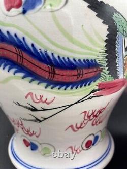 Chinese Large Vase With A LID Decorated With Dragon And Crane Elephant Handles