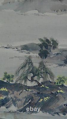 Chinese Large Watercolor Painting On Silk Signed Kim'66landscape Scene, Framed