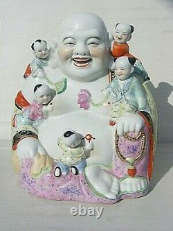 Chinese Laughing Buddha Porcelain Large Seal Mark 12 Inches In Height