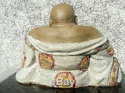 Chinese Laughing Buddha Shiwan Crackle Glaze Large