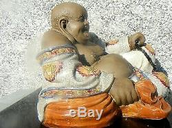 Chinese Laughing Buddha Shiwan Crackle Glaze Large