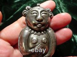 Chinese Minority Silver Antique Woman Charm Pendant Large