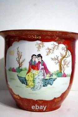 Chinese Porcelain Famille Rose Orange Gold Large Planter/ Kangxi