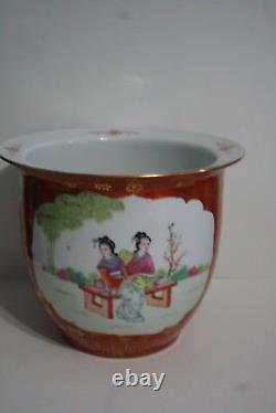 Chinese Porcelain Famille Rose Orange Gold Large Planter/ Kangxi