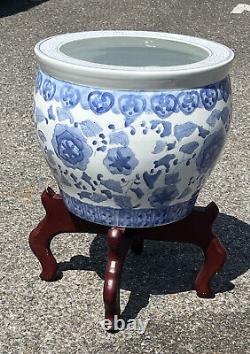 Chinese Pot / Planter On Wooden Stand. Large In Size