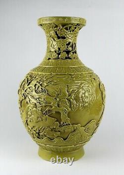Chinese Qianlong Mark 19th 20th C Large Porcelain Vase Relief Carved