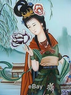 Chinese Reverse Painted Glass Panel Picture Large