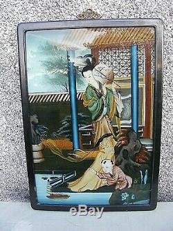 Chinese Reverse Painted Glass Panel Picture Large