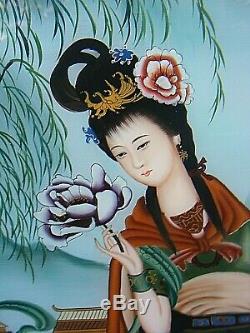 Chinese Reverse Painted Glass Panel Picture Large