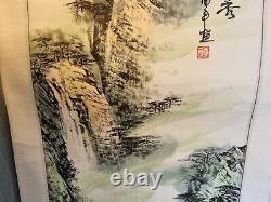 Chinese Silk Scroll Ink Painting Signed Large 135x36cm
