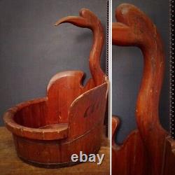 Chinese Wooden Antique Repro Vintage Large Wooden Bucket Basket Bird Swan Basin