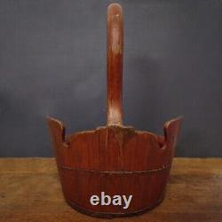 Chinese Wooden Antique Repro Vintage Large Wooden Bucket Basket Bird Swan Basin