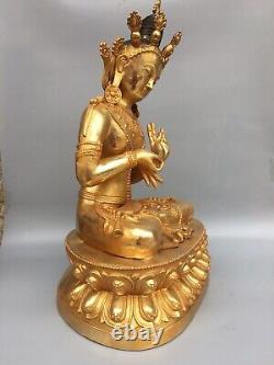 Chinese antique hand-made large pure copper gilded mother Tara Buddha Statue