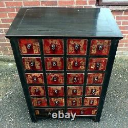 Chinese antique lacquered wood chemists apothecarys chest of 22 drawers large