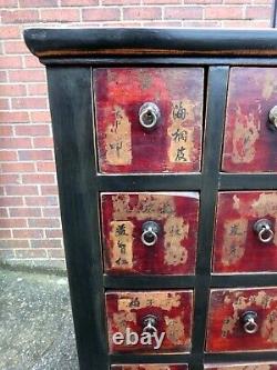 Chinese antique lacquered wood chemists apothecarys chest of 22 drawers large
