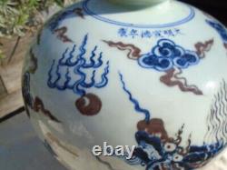 Chinese large dragon jar vase with Chinese writing hand painted