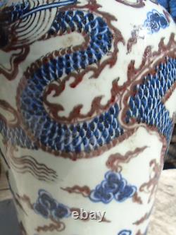 Chinese large dragon jar vase with Chinese writing hand painted