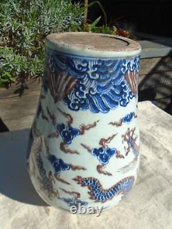 Chinese large dragon jar vase with Chinese writing hand painted