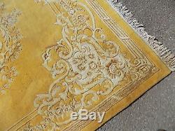 Chinese, large, wool, floral, carpet, 9' x12', room size, large rug, vintage, yellow