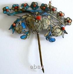 EXTRA LARGE Qing Dynasty Kingfisher feather Hair Pin Antique VINTAGE Chinese