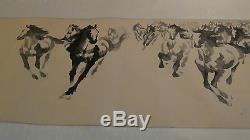 Early 20c Chinese Large Watercolor Scroll Herd Of Horses, Artist Sign&seal