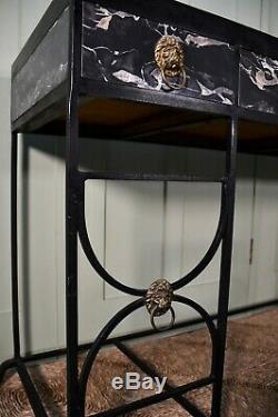 Elegant Large Mid 20th C Regency Style Faux Marble Iron Side Console Hall Table