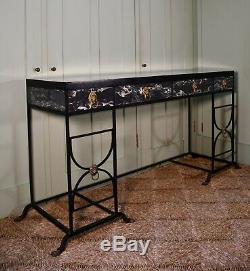 Elegant Large Mid 20th C Regency Style Faux Marble Iron Side Console Hall Table