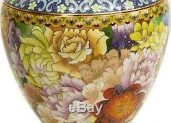 Exceptional Pair Of Very Large Vintage Colorful Cloisonne Vases With Stands