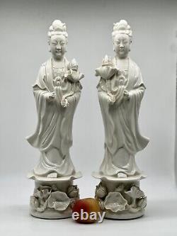 Exquisite and Large Pair of Blanc De Chine Statues of Guanyin, Republic Period