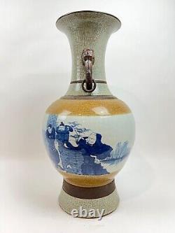 Extra-Large Blue-White and Brown Chinese Cracked Vase GOOD CONDITION