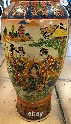 Extra Large Vintage Millefleurs & Court Scene Hand Painted Chinese Floor Vase