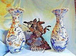 Fabulous22 Large Pair 19c Japanese Imari Fluted Vases