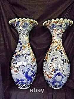 Fabulous22 Large Pair 19c Japanese Imari Fluted Vases